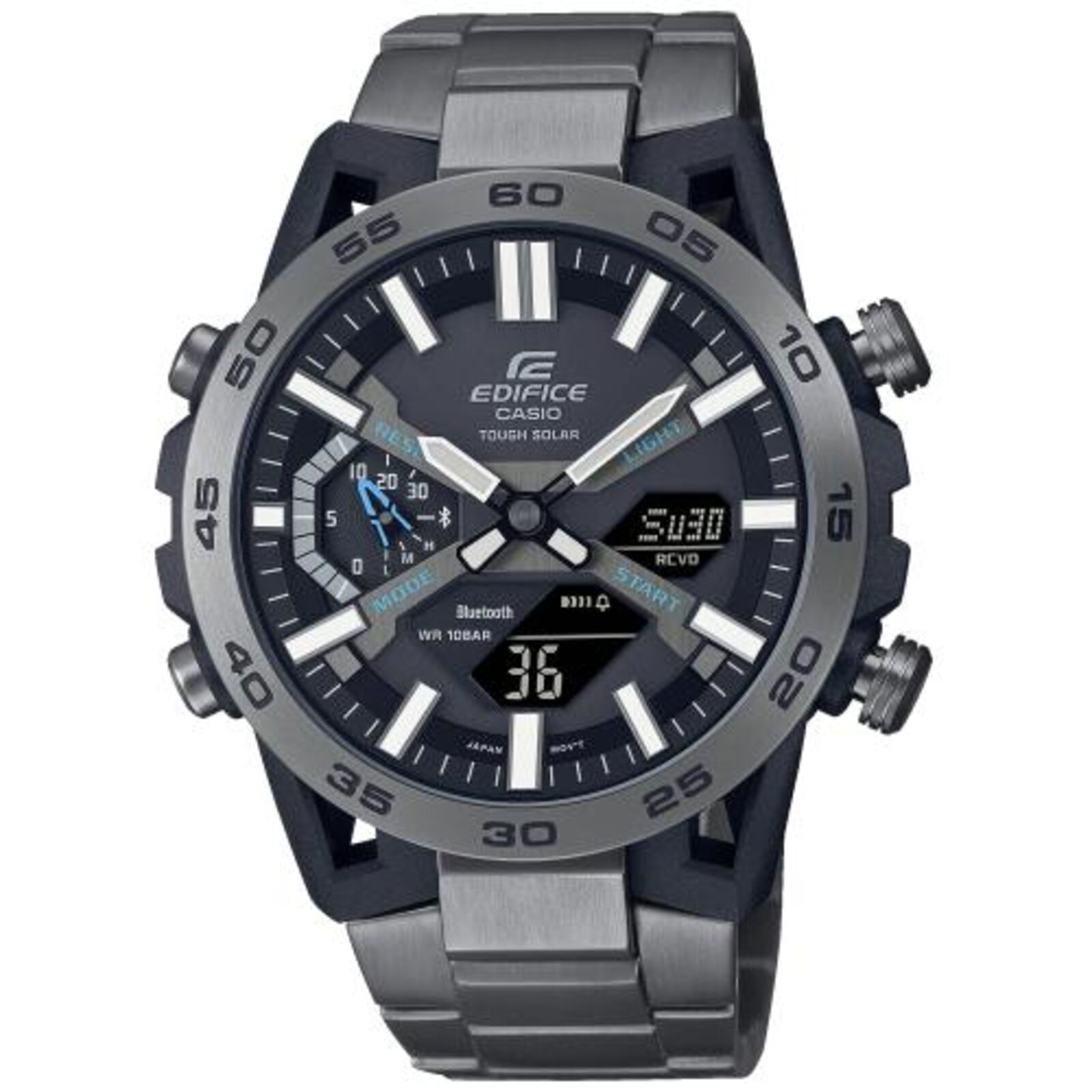 Casio ECB-2200DD-1AEF Orologio Uomo Edifice - Analogico Digitale, Solare, Bluetooth, Cronometro, Cinturino Acciaio Nero