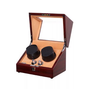 826 Lakkozott mogyoró színű fából készült óraforgató 2db órához